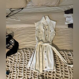 Bobbles & Lace button up white jean dress